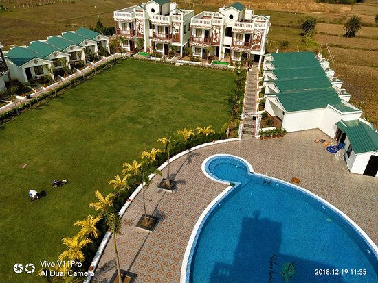 Lawn seating for evening tea at Bolpur resort